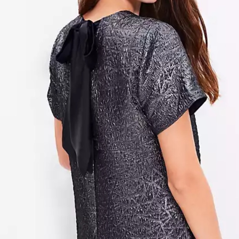 EUC Ann Taylor Loft Elegant Black Silver Mini Dress w/Bow Plus Size 16